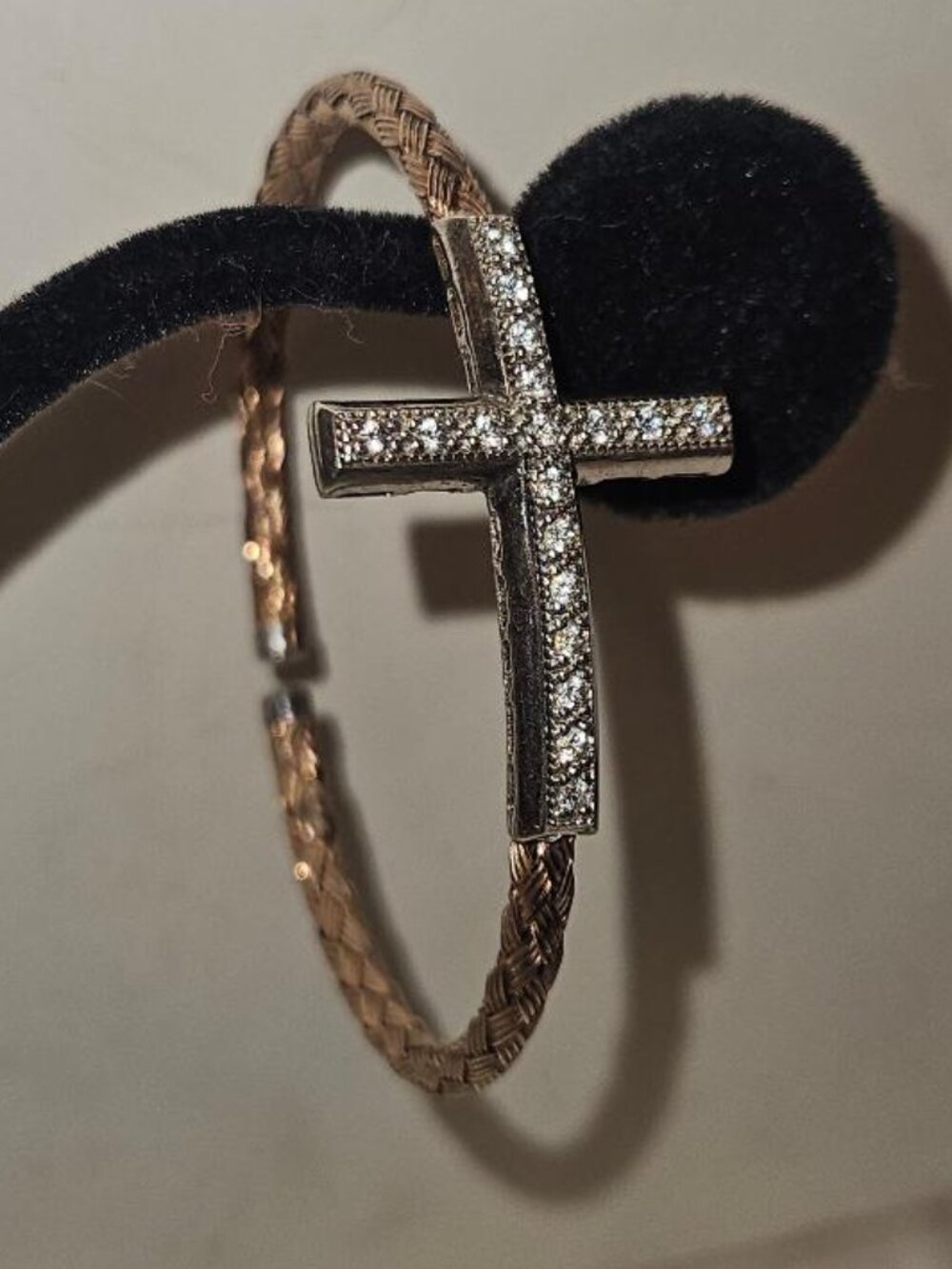 DYADEMA BY MILOR ITALY Sterling Silver Gold Vermeil Mesh Cross Bangle 9.7g
